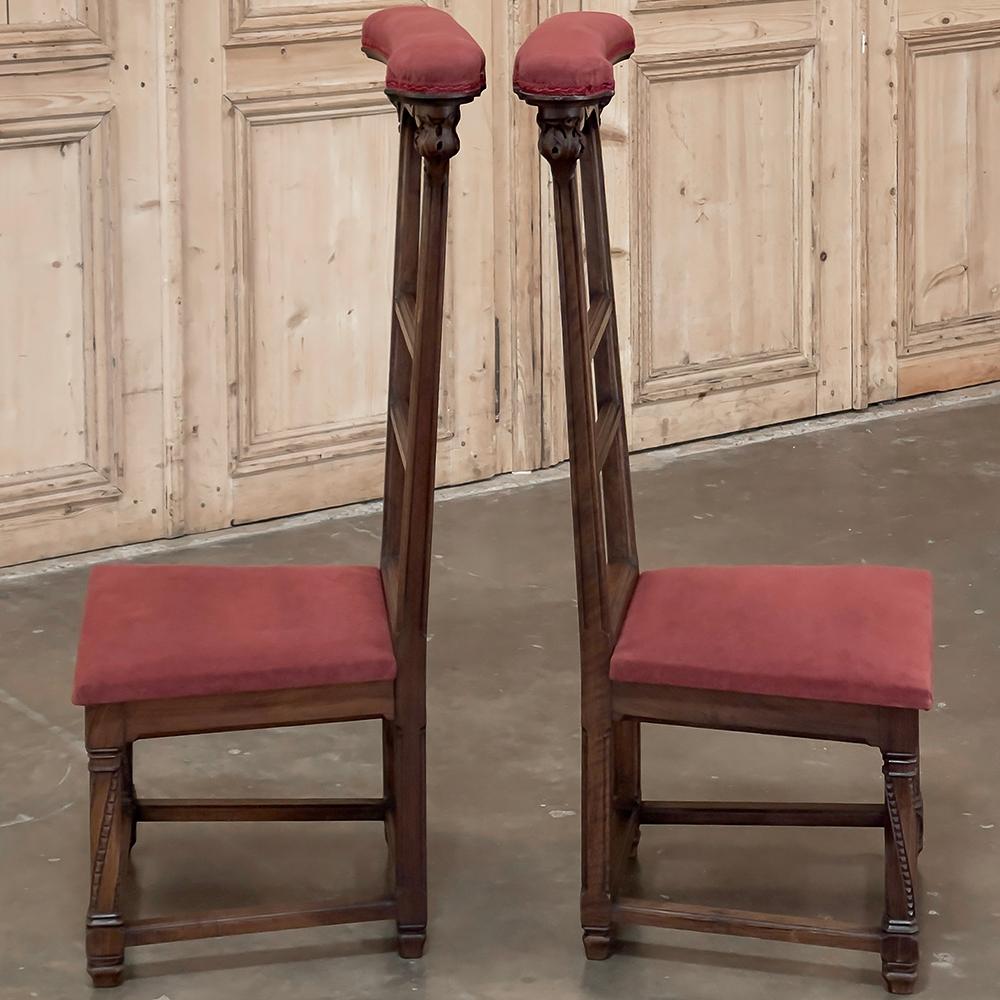 Mohair Pair 19th Century French Walnut Neogothic Prayer Kneelers For Sale