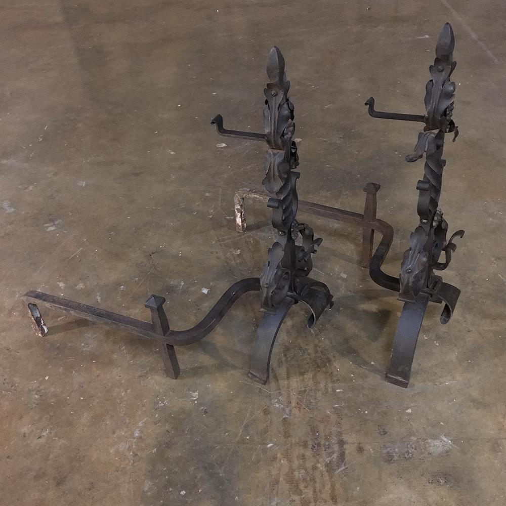 Pair 19th Century French Wrought Iron Andirons In Good Condition In Dallas, TX