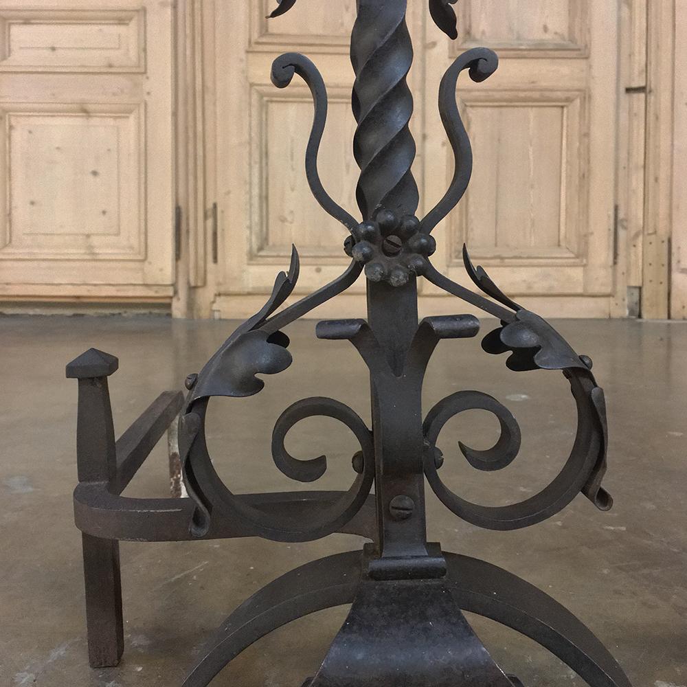 Pair 19th Century French Wrought Iron Andirons 2