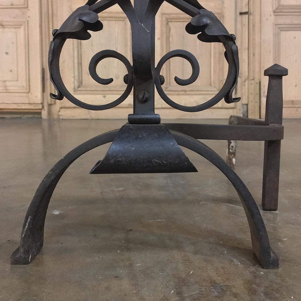 Pair 19th Century French Wrought Iron Andirons 3