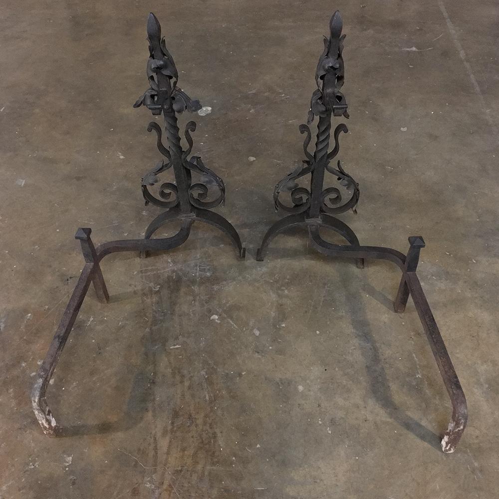 Pair 19th Century French Wrought Iron Andirons 4