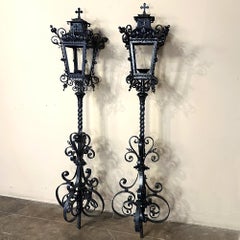 Pair 19th Century French Wrought Iron Garden Lanterns