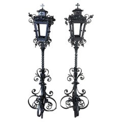 Antique Pair 19th Century French Wrought Iron Garden Lanterns