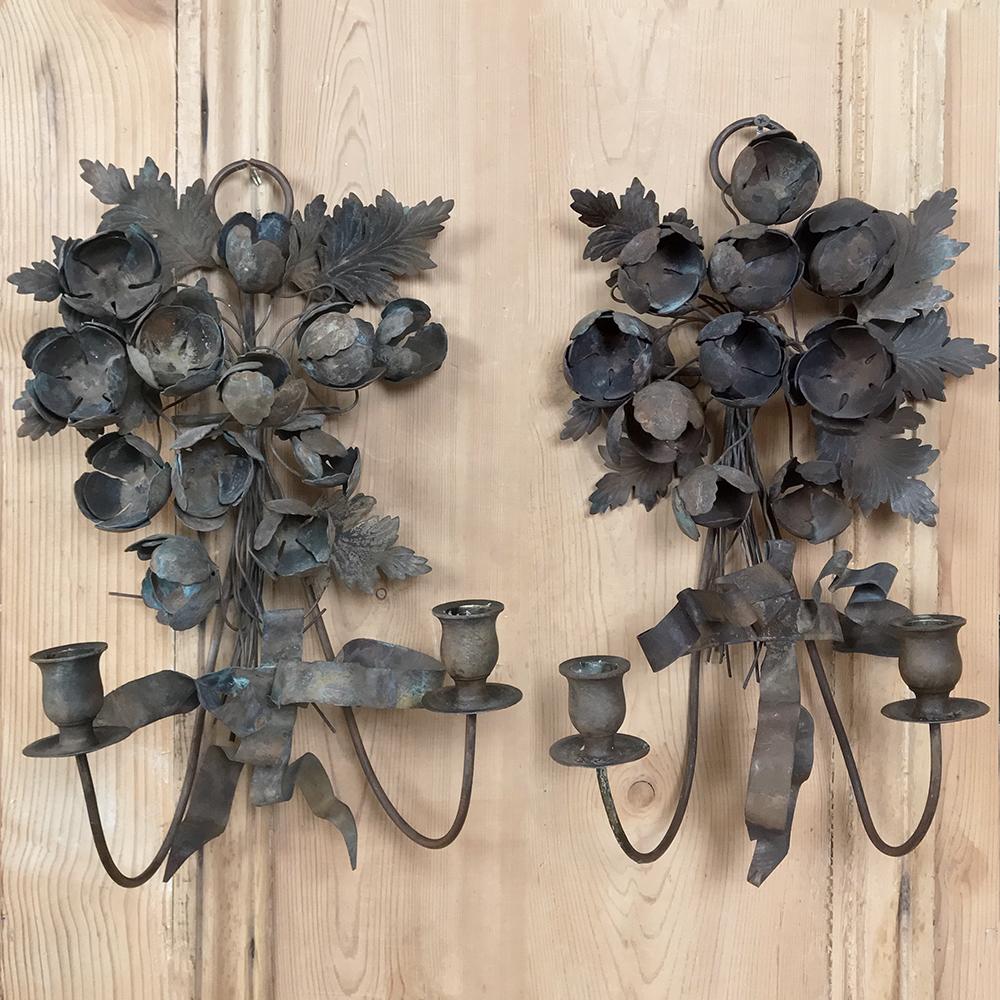 Late 19th Century Pair 19th Century French Wrought Iron Wall Sconces