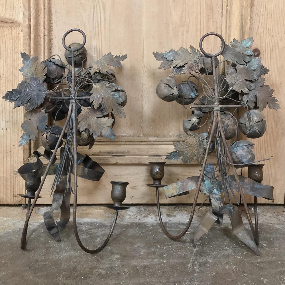 Pair 19th Century French Wrought Iron Wall Sconces 3