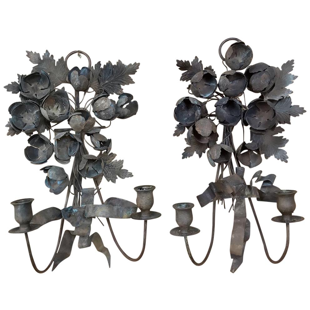 Pair 19th Century French Wrought Iron Wall Sconces