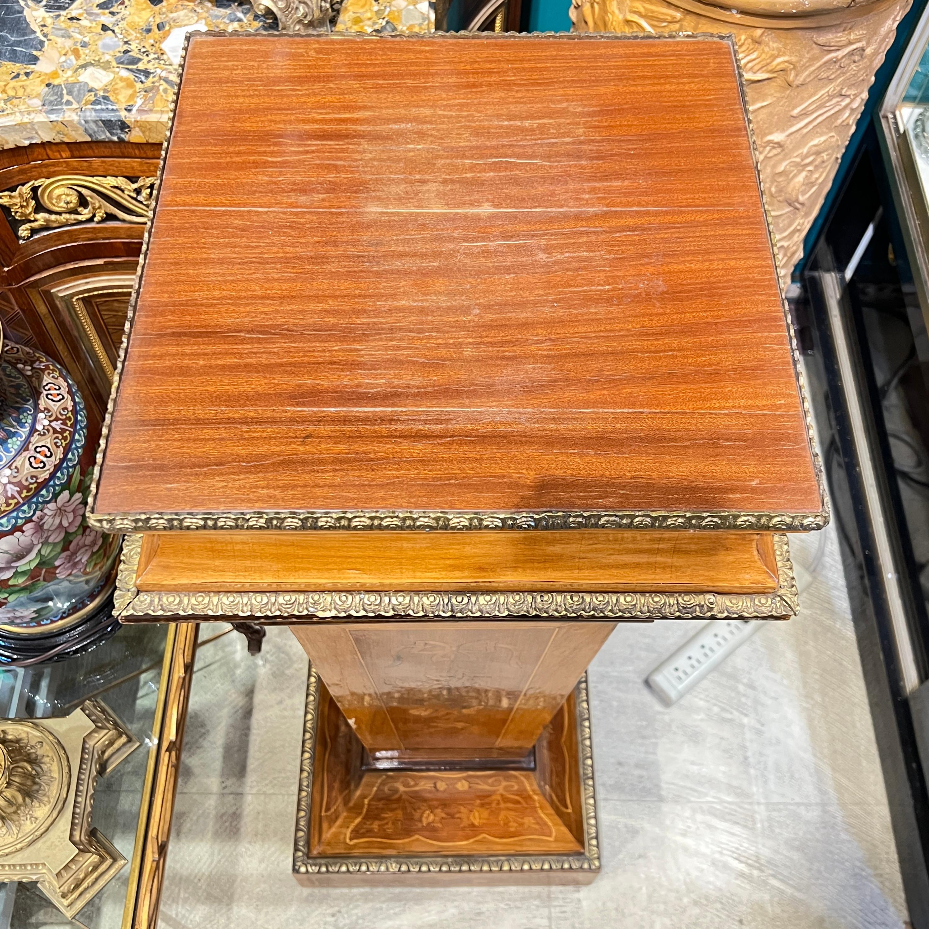Coppia di piedistalli in legno e bronzo del XIX secolo con intarsio di tarsia in vendita 13