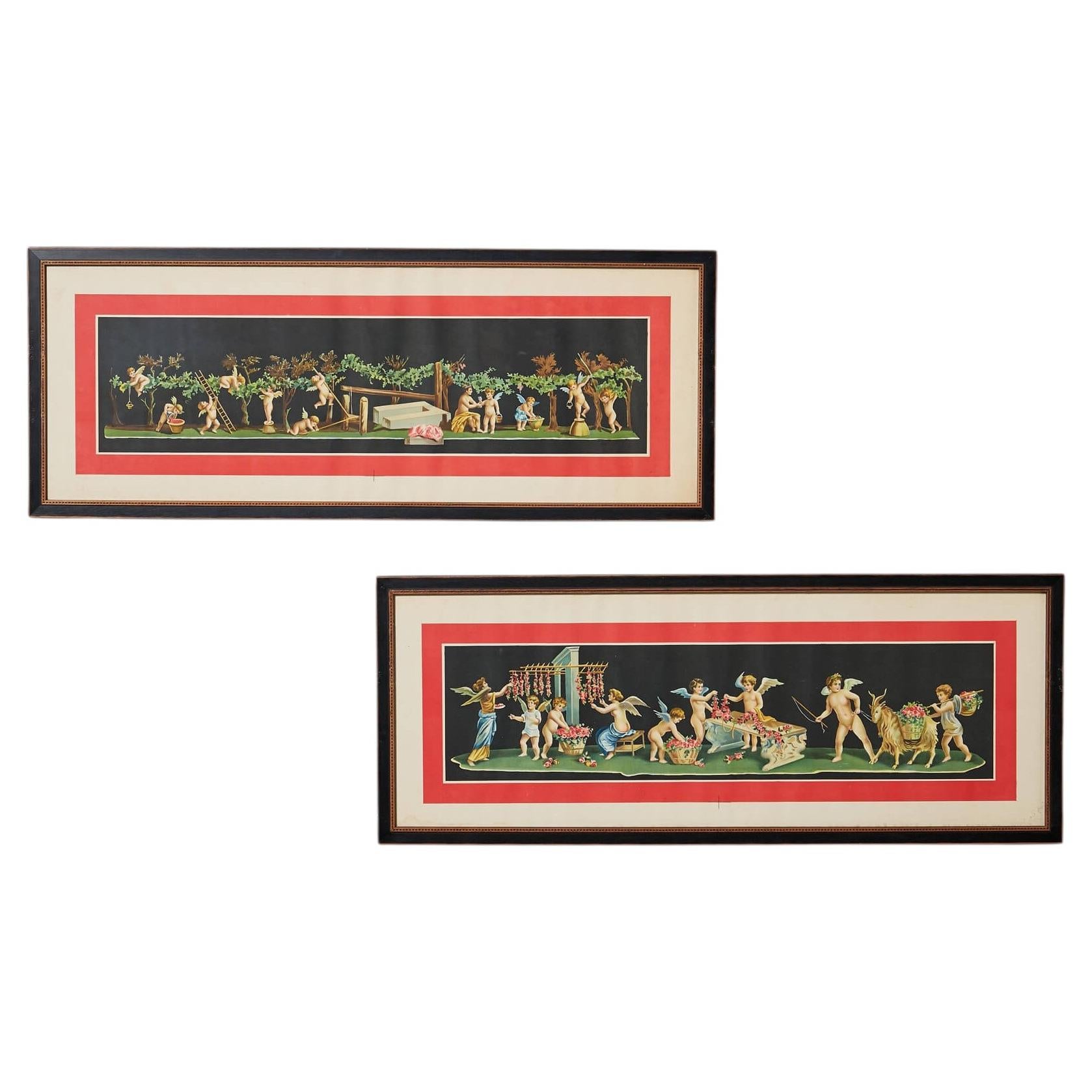 Pair 19th Century Geramia Discanno Hand Coloured Lithographs Depicting Pompeii