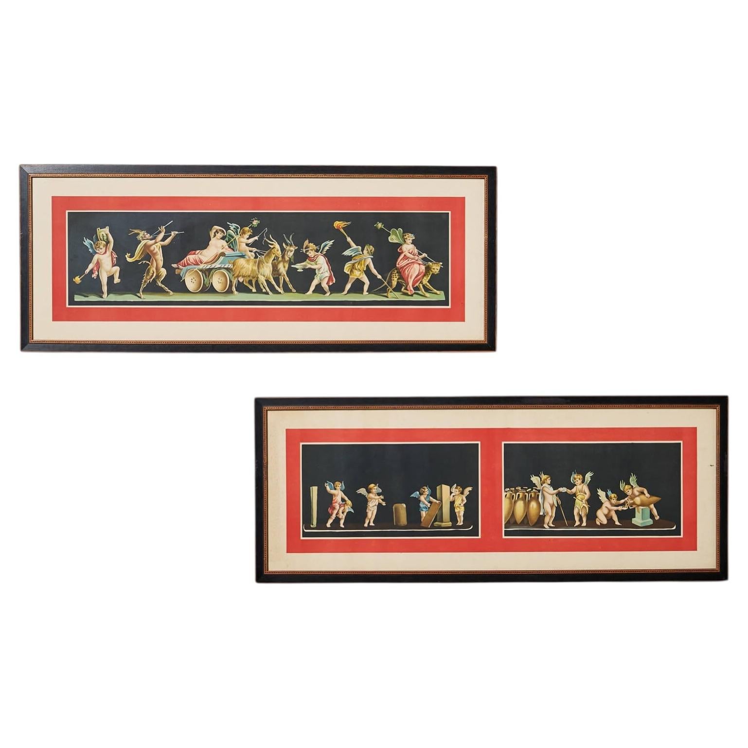 Pair 19th Century Geramia Discanno Hand Coloured Lithographs Depicting Pompeii