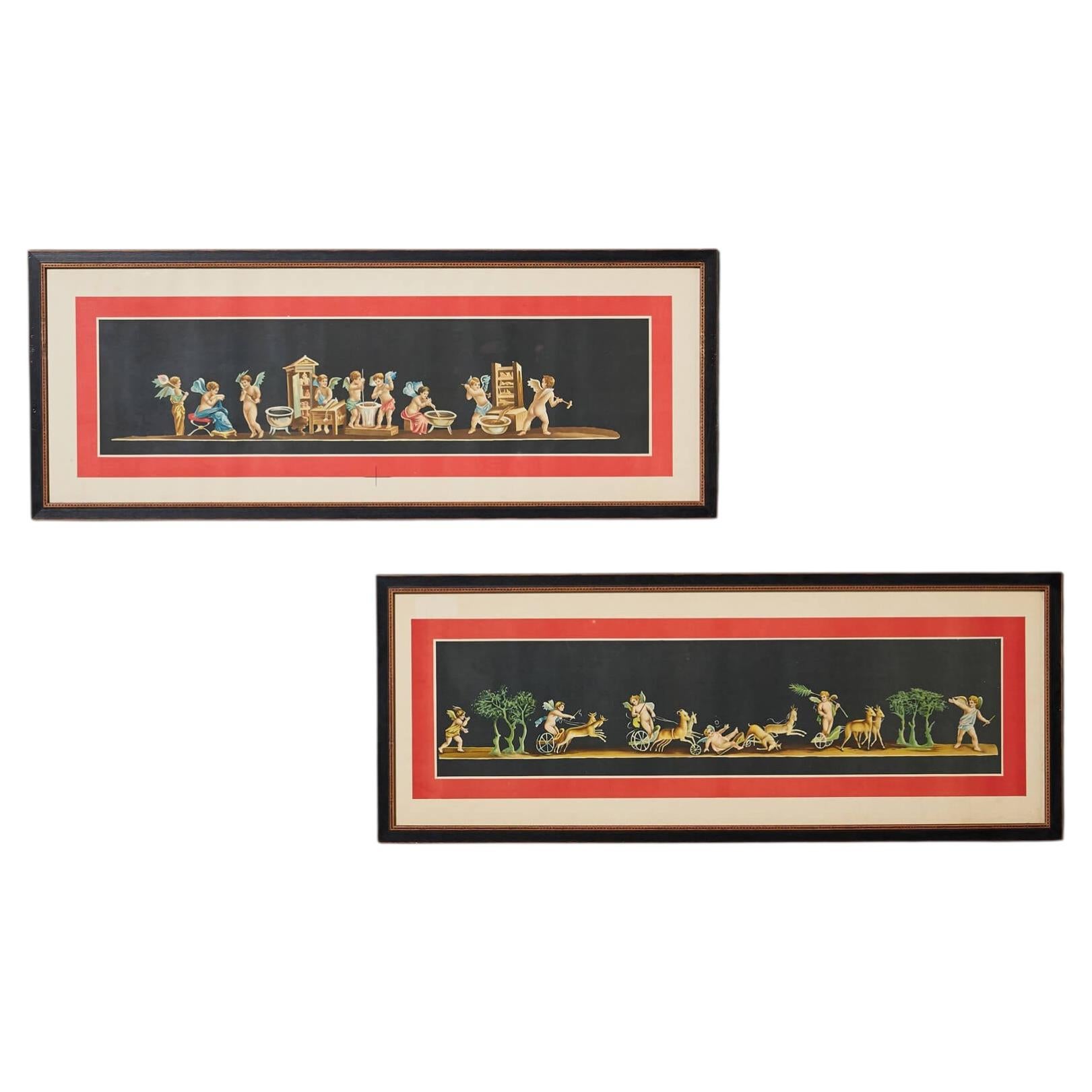 Pair 19th Century Geramia Discanno Hand Coloured Lithographs Depicting Pompeii