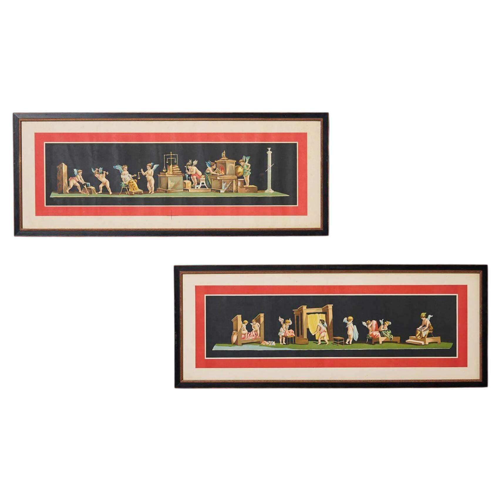 Pair 19th Century Geramia Discanno Hand Coloured Lithographs Depicting Pompeii For Sale