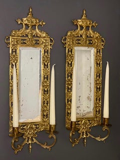 Pair 19th Century Gilt Bronze Girandole Sconce Mirrors with Candelabra