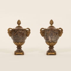 Pair 19th Century Gilt Bronze Marble Urns by Maison Mottheau