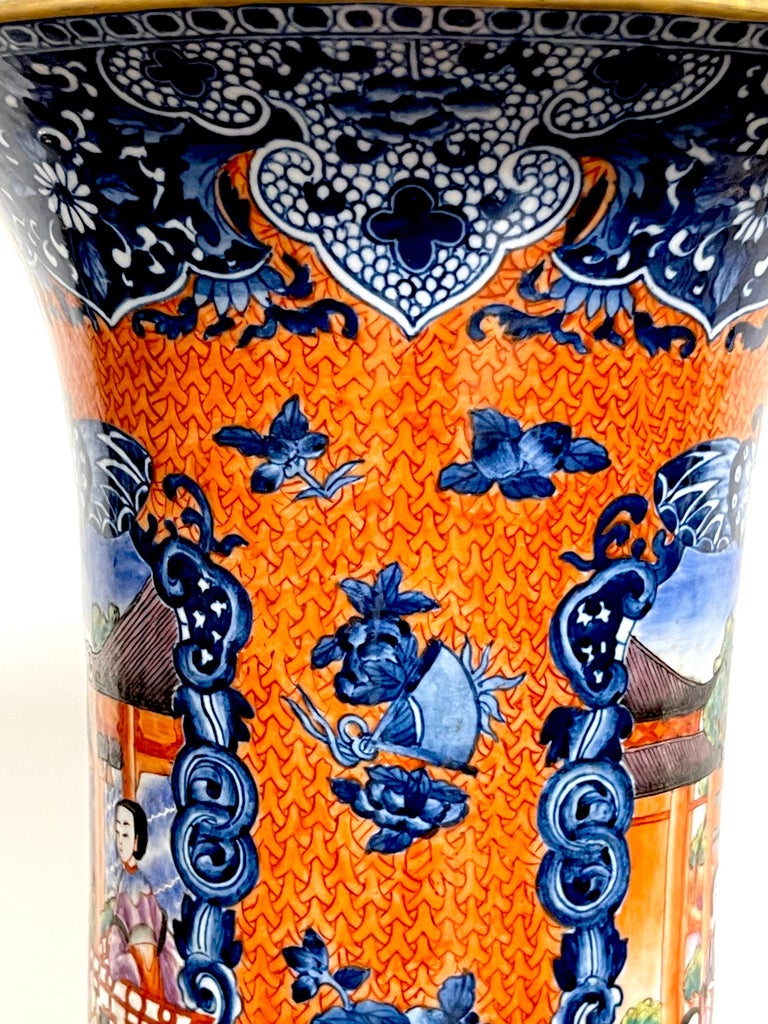 Pair of Gilt Bronze Mounted Chinese Export Iron Red Mandarin Vases For