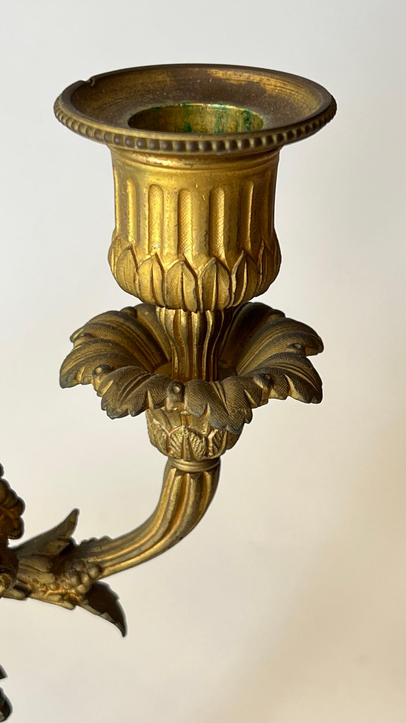 Paire de candélabres à deux lumières en bronze doré de style Louis XVI du XIXe siècle en vente 7
