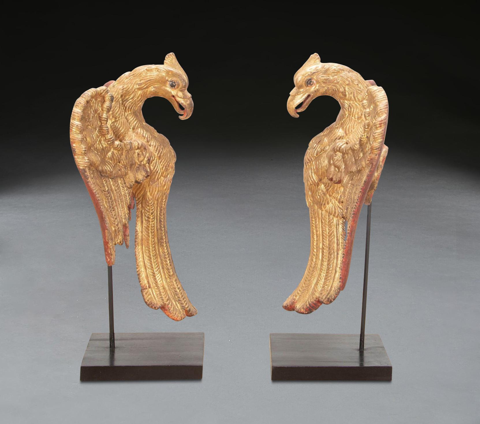 Indian Pair 19th Century Giltwood Eagles For Sale