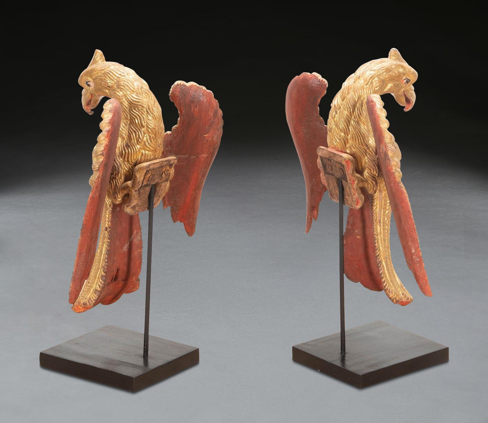 Carved Pair 19th Century Giltwood Eagles For Sale