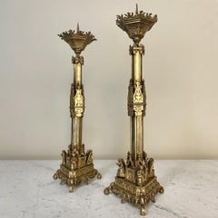 Pair of 19th Century Gothic Bronze Candlesticks