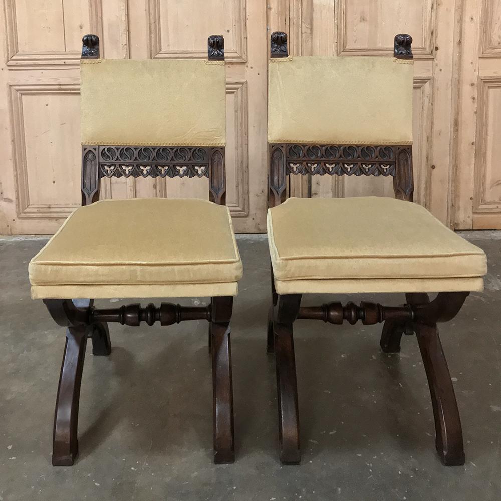 Hand-Carved Pair of 19th Century Gothic Chairs