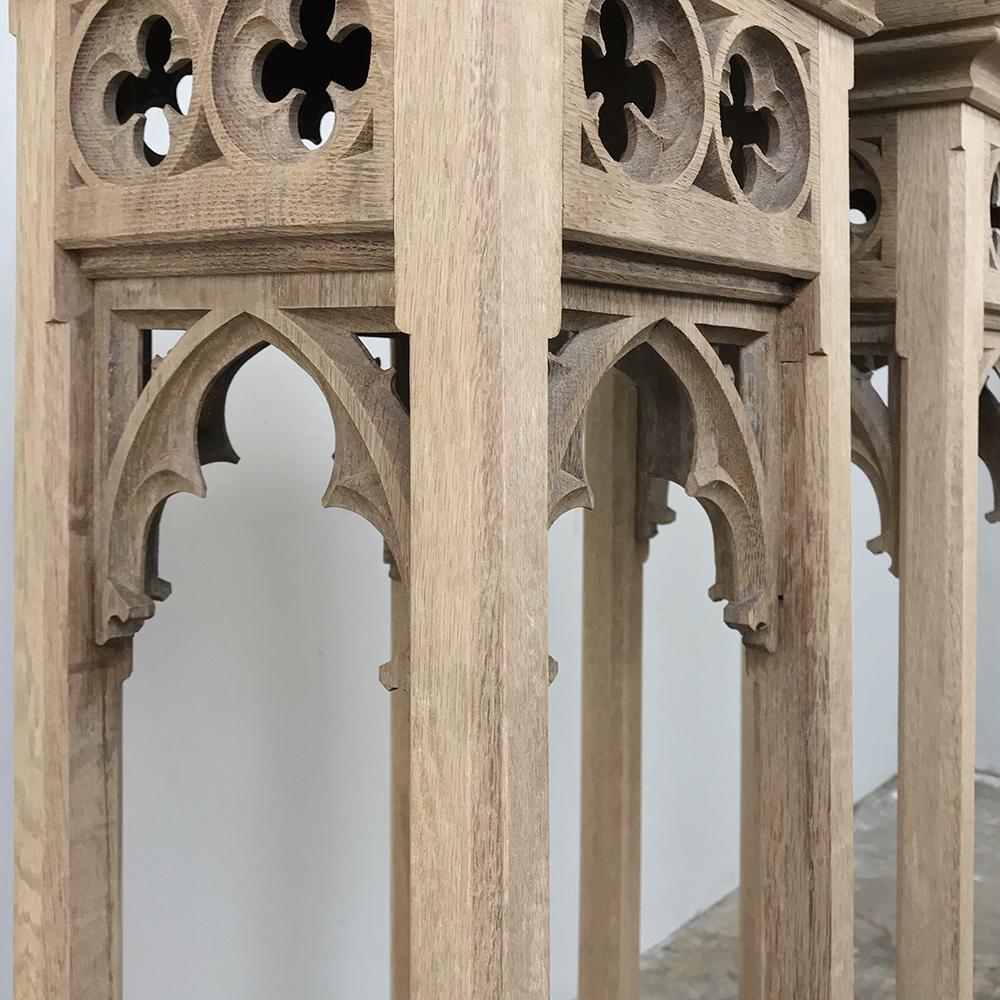 Pair of 19th Century Gothic Stripped Oak Pedestals 2