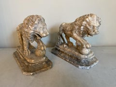 Pair 19th Century Grand Tour Alabaster Lions