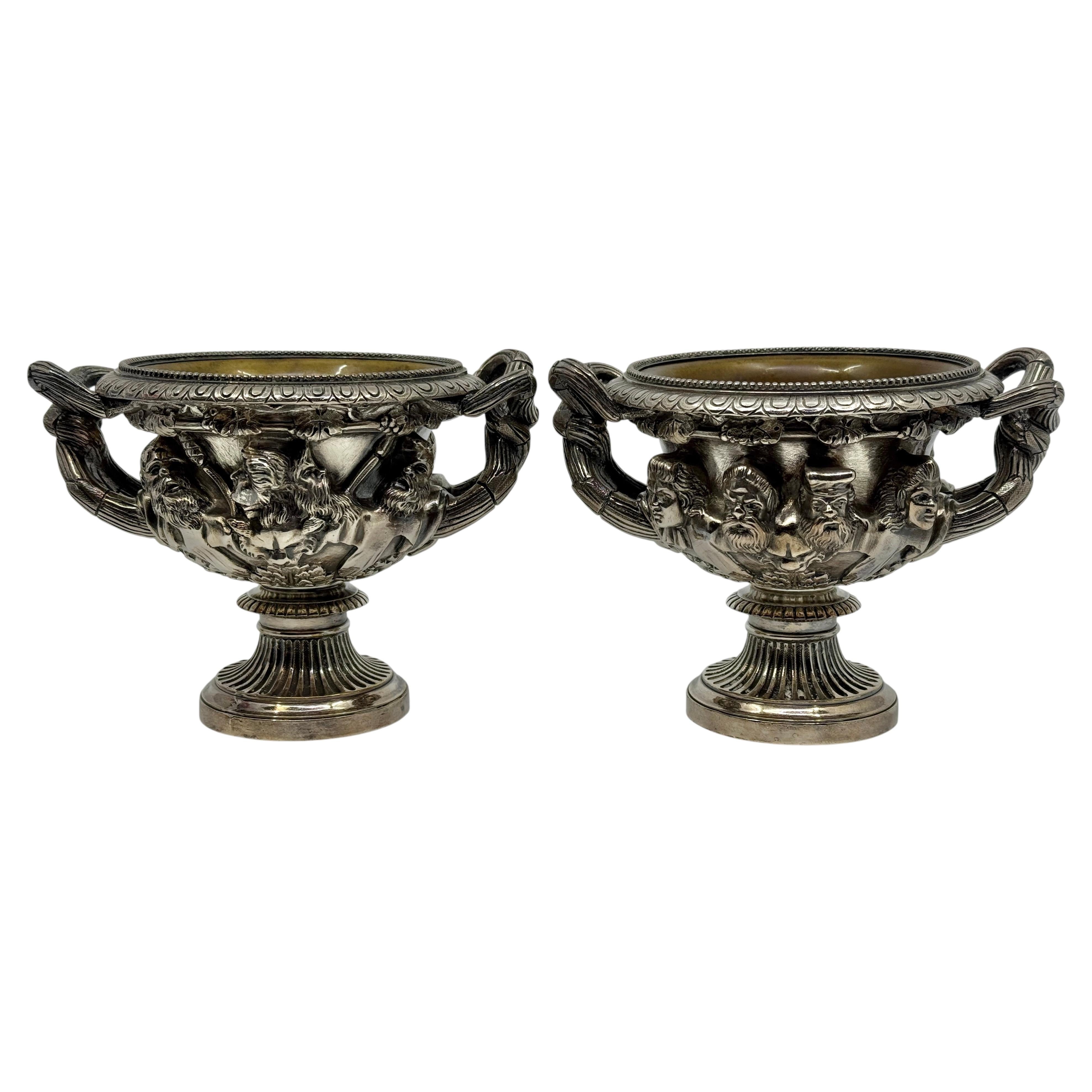 Pair 19th Century Grand Tour Neo Classical Silver Plated Warwick & Albani Urns