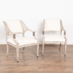 Pair, 19th Century Gray Swedish Gustavian Pair of Armchairs
