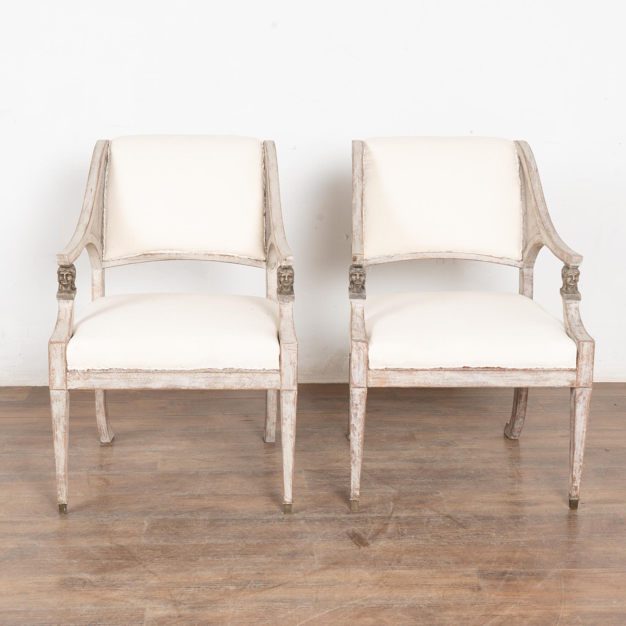 Pair, 19th Century Gray Swedish Gustavian Pair of Armchairs In Good Condition In Round Top, TX