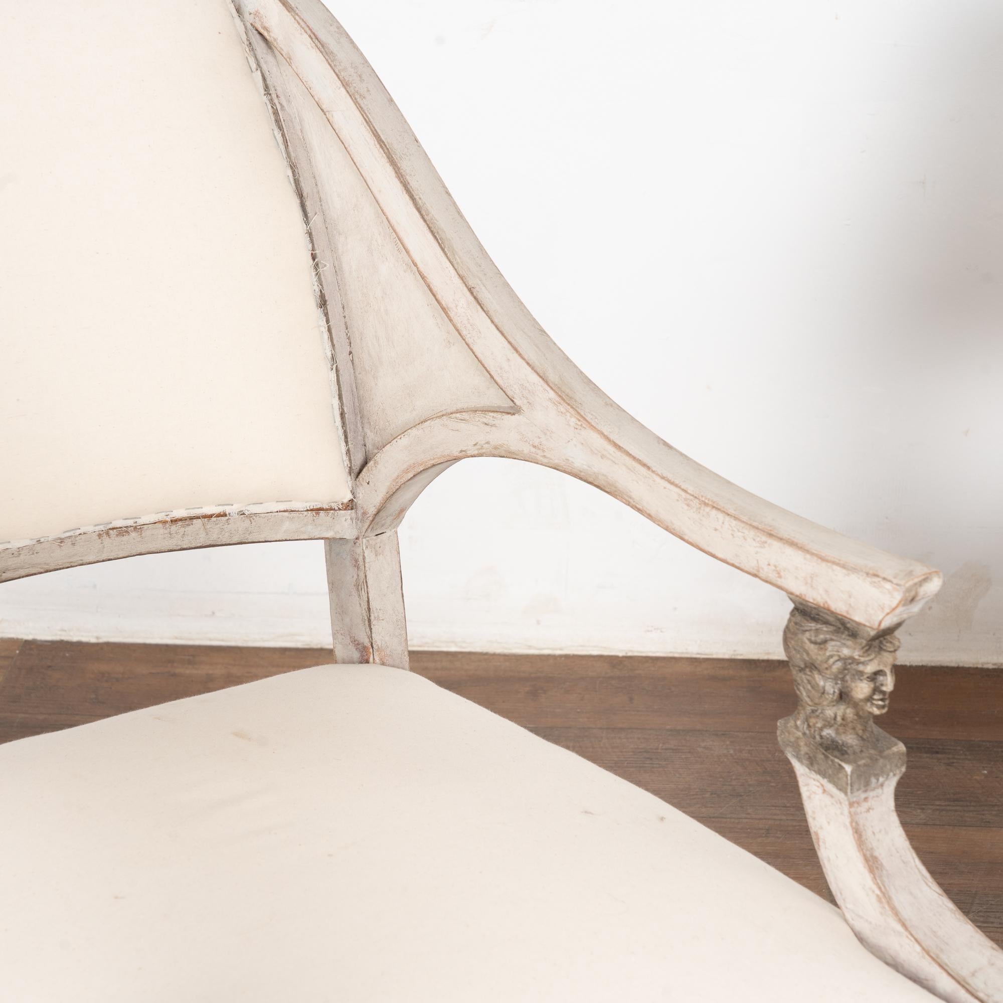 Brass Pair, 19th Century Gray Swedish Gustavian Pair of Armchairs