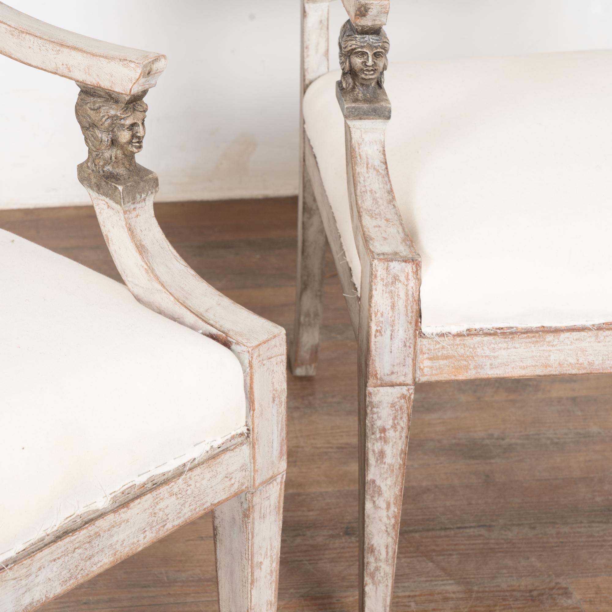 Pair, 19th Century Gray Swedish Gustavian Pair of Armchairs 4