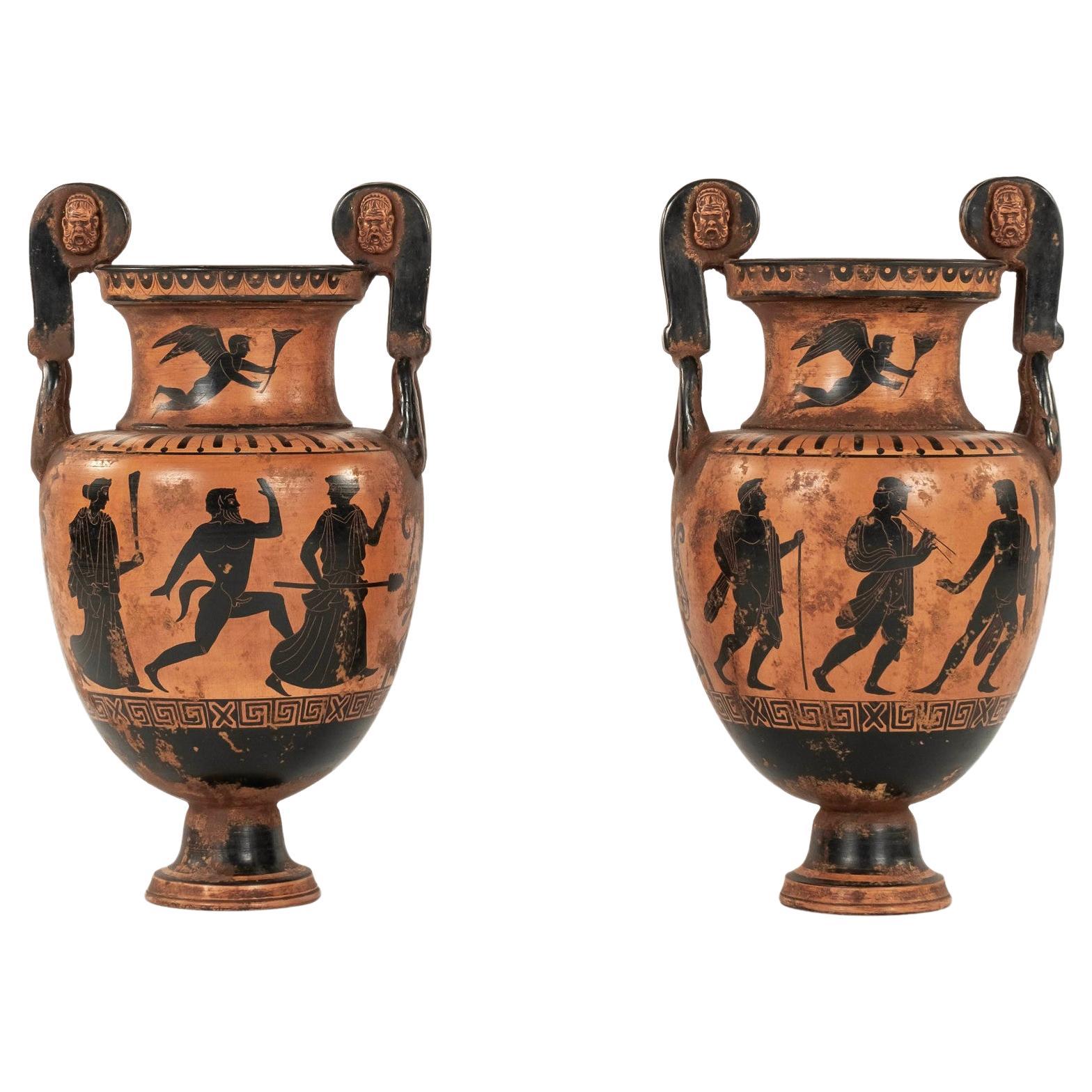 Pair 19th Century Greek Attic Style Terracotta Volure-Kraters