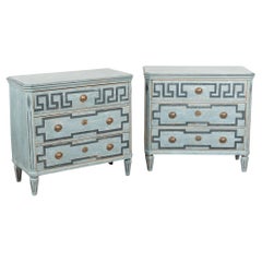 Pair, 19th Century Gustavian Blue Painted Chest of Drawers or Nightstands
