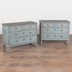 Pair, 19th Century Gustavian Style Blue Chest of Drawers or Nightstands