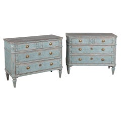 Pair, 19th Century Gustavian Style Blue Chest of Drawers or Nightstands