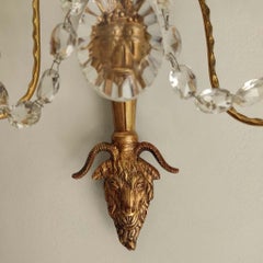 Pair 19th Century Gustavian Wall Chandeliers in Crystal and Brass, Sweden, 1840