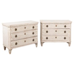 Pair, 19th Century Gustavian White Chest of Three Drawers, Sweden