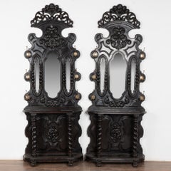 Pair, 19th Century Hall Console Tables with Mirror, Coat Rack & Umbrella Stand