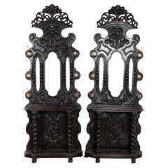 Antique Pair, 19th Century Hall Console Tables with Mirror, Coat Rack & Umbrella Stand