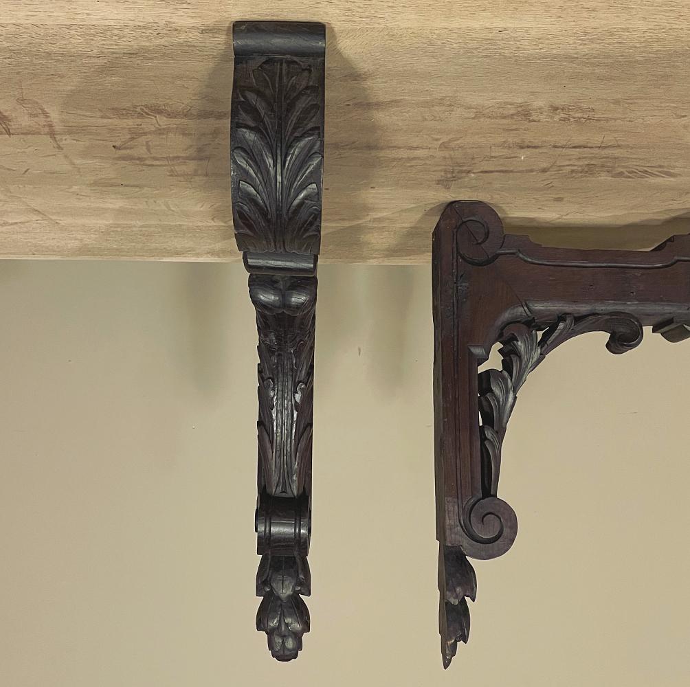 French Pair 19th Century Hand-Carved Corbels ~ Drapery Rod Holders For Sale