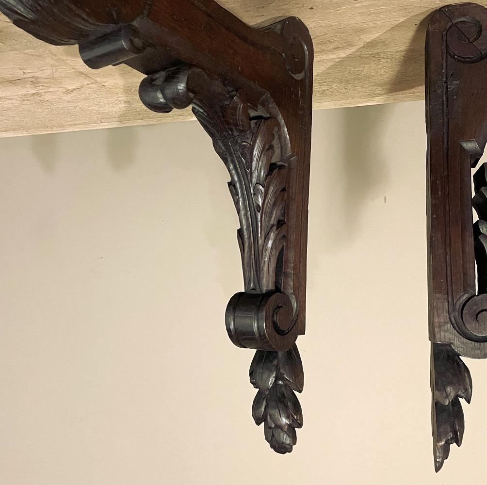 Oak Pair 19th Century Hand-Carved Corbels ~ Drapery Rod Holders For Sale