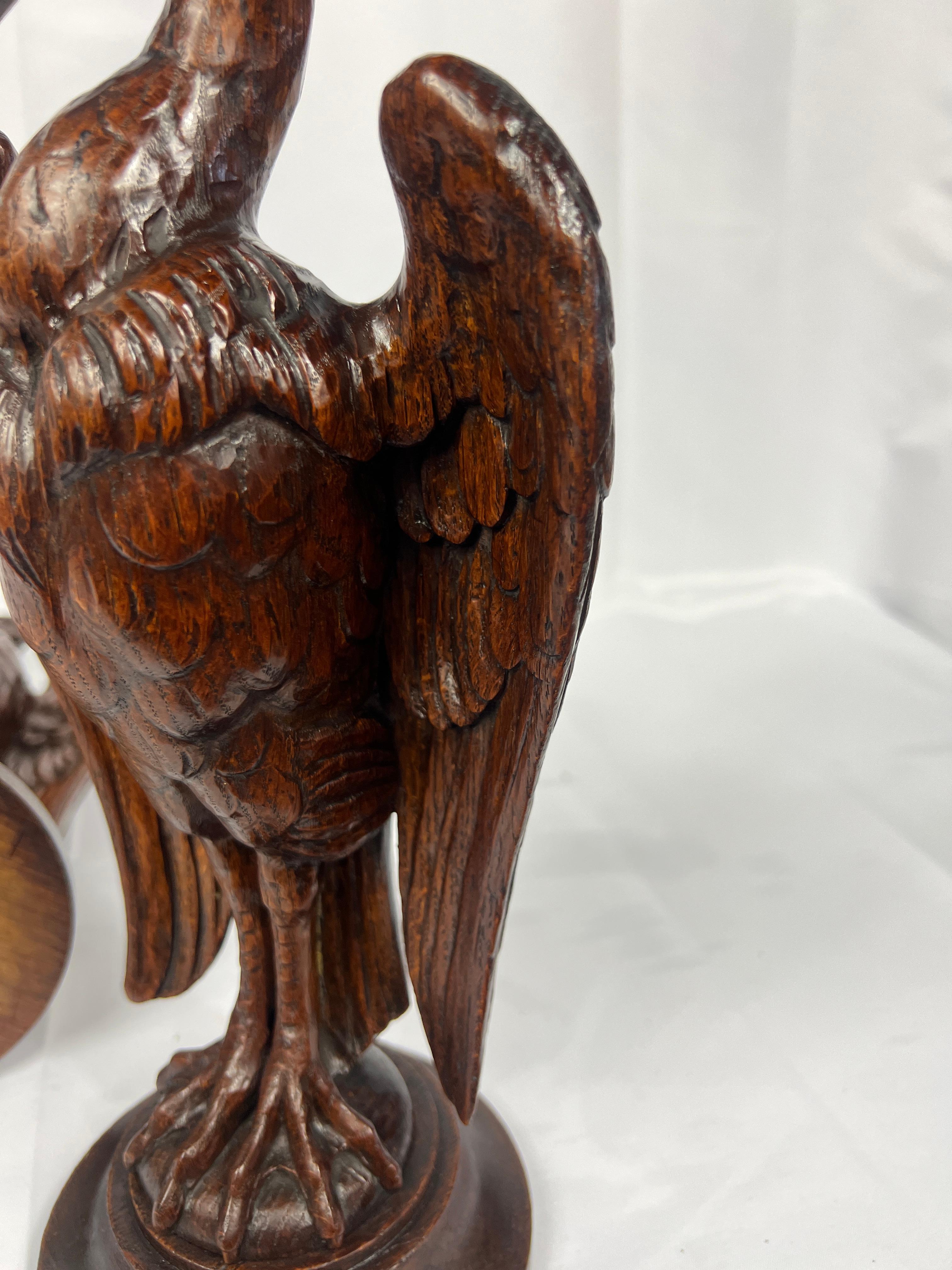 Pair, 19th Century Hand-Carved Wooden Newel Post Stylized Eagle Finials 4