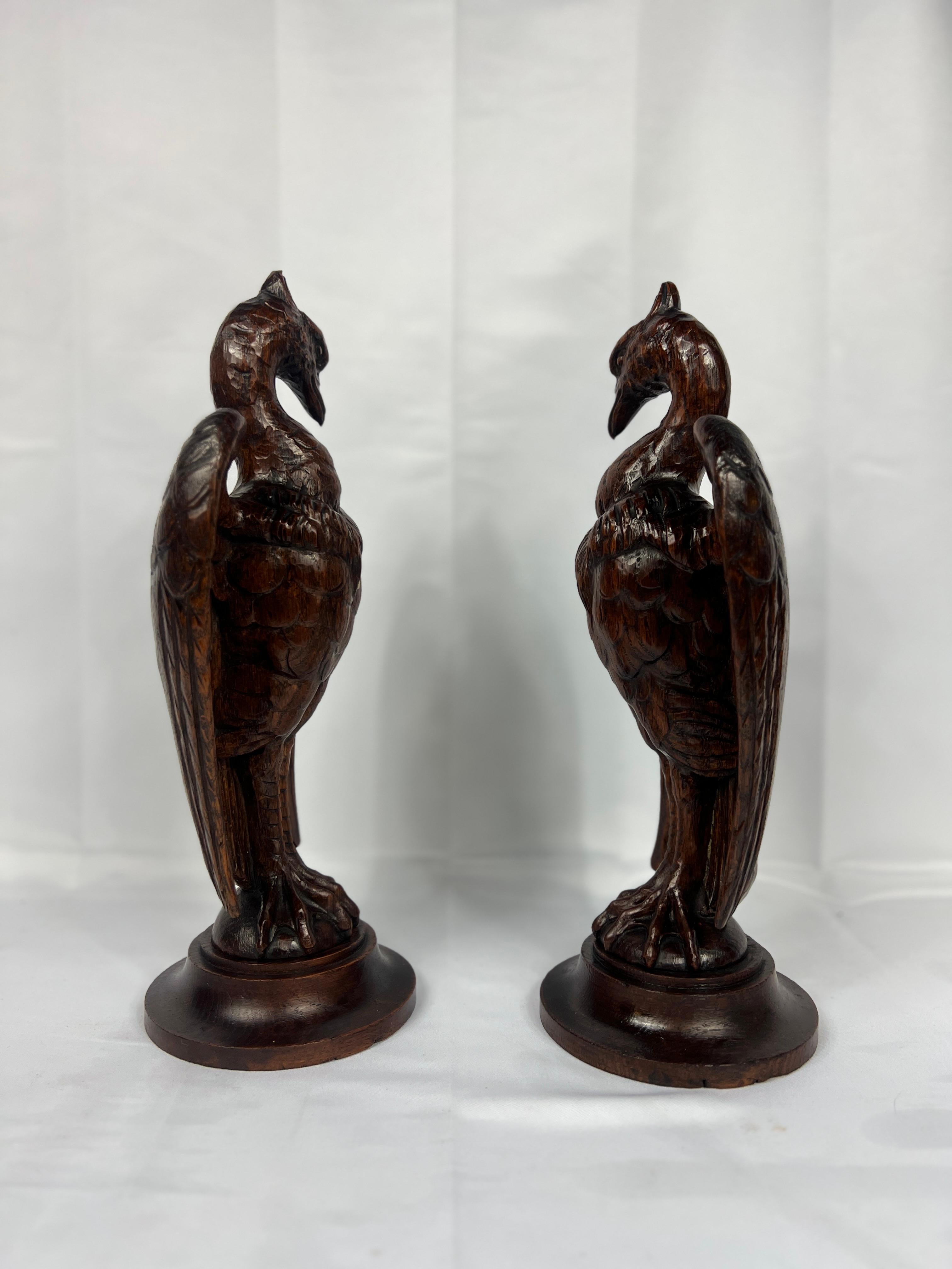American Pair, 19th Century Hand-Carved Wooden Newel Post Stylized Eagle Finials
