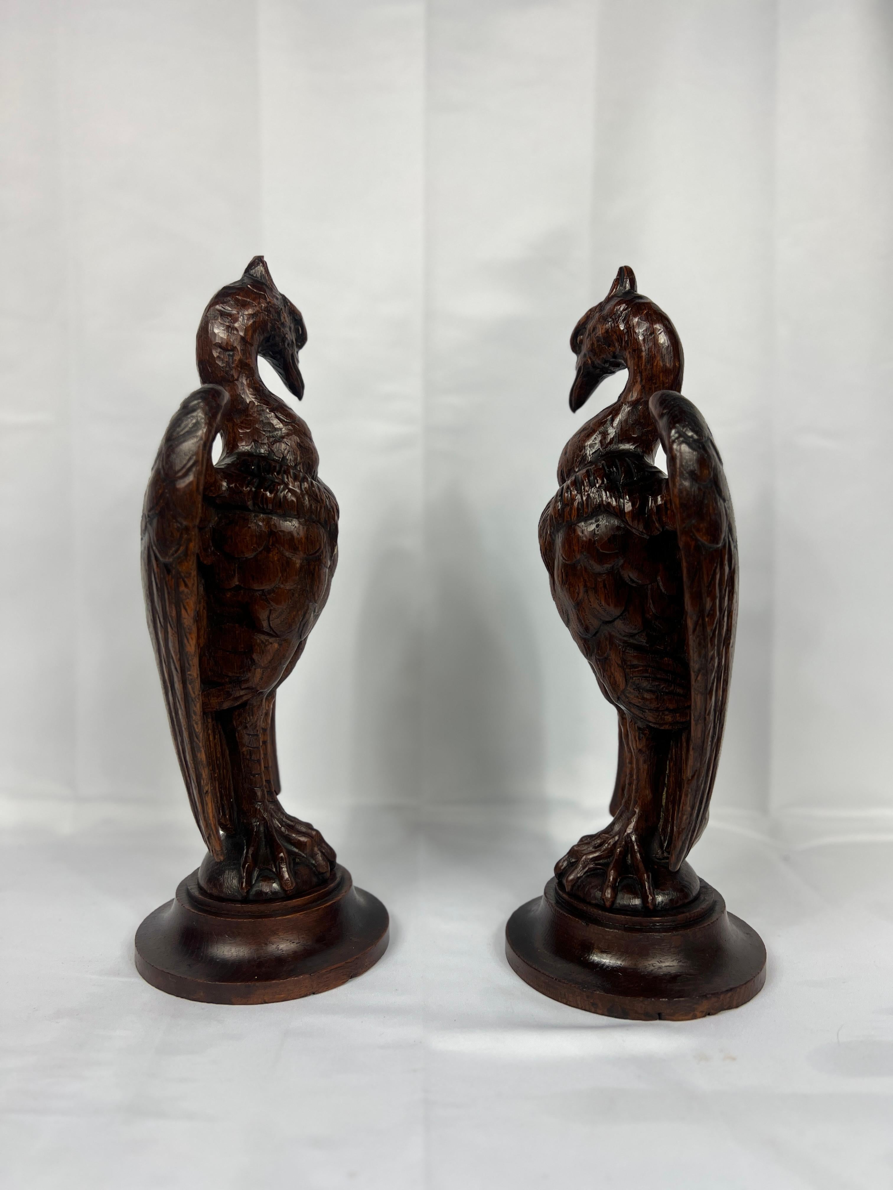 Pair, 19th Century Hand-Carved Wooden Newel Post Stylized Eagle Finials In Good Condition In Atlanta, GA