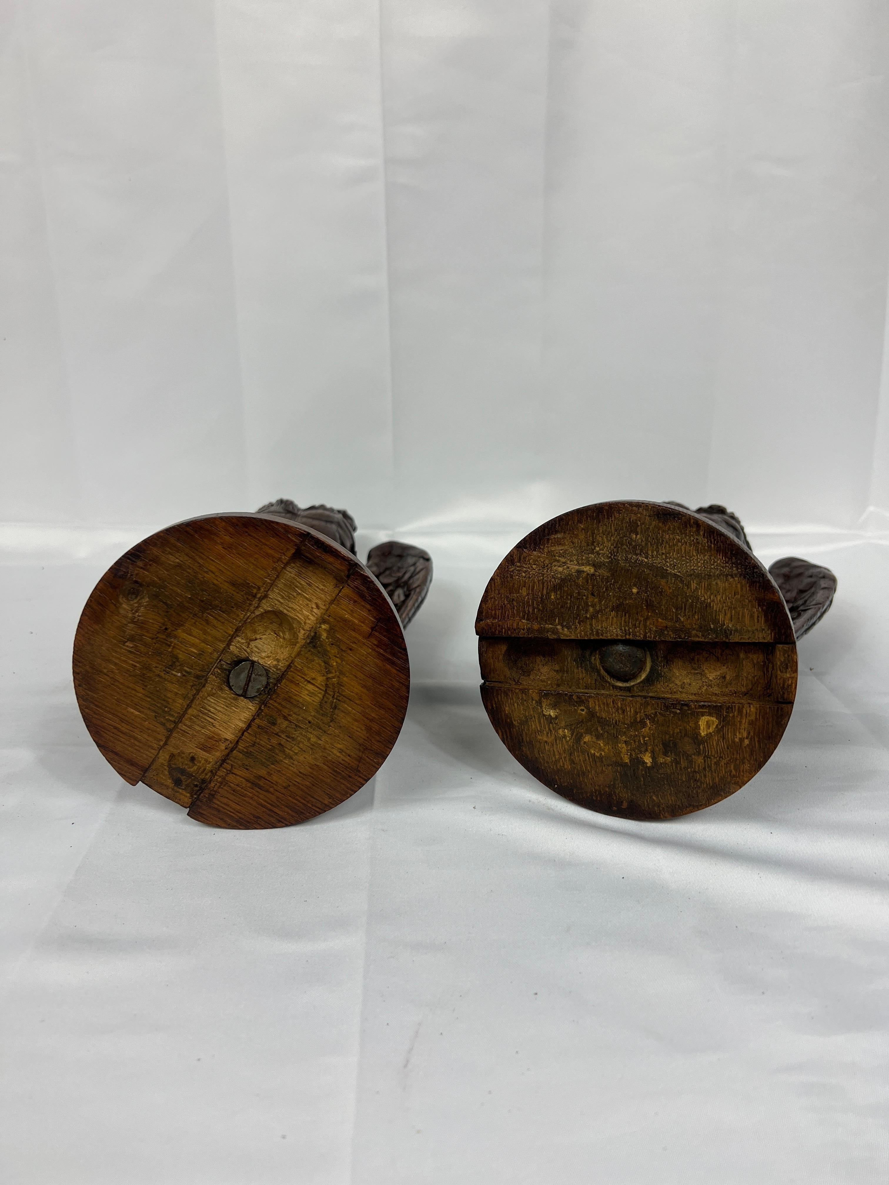 Pair, 19th Century Hand-Carved Wooden Newel Post Stylized Eagle Finials 2