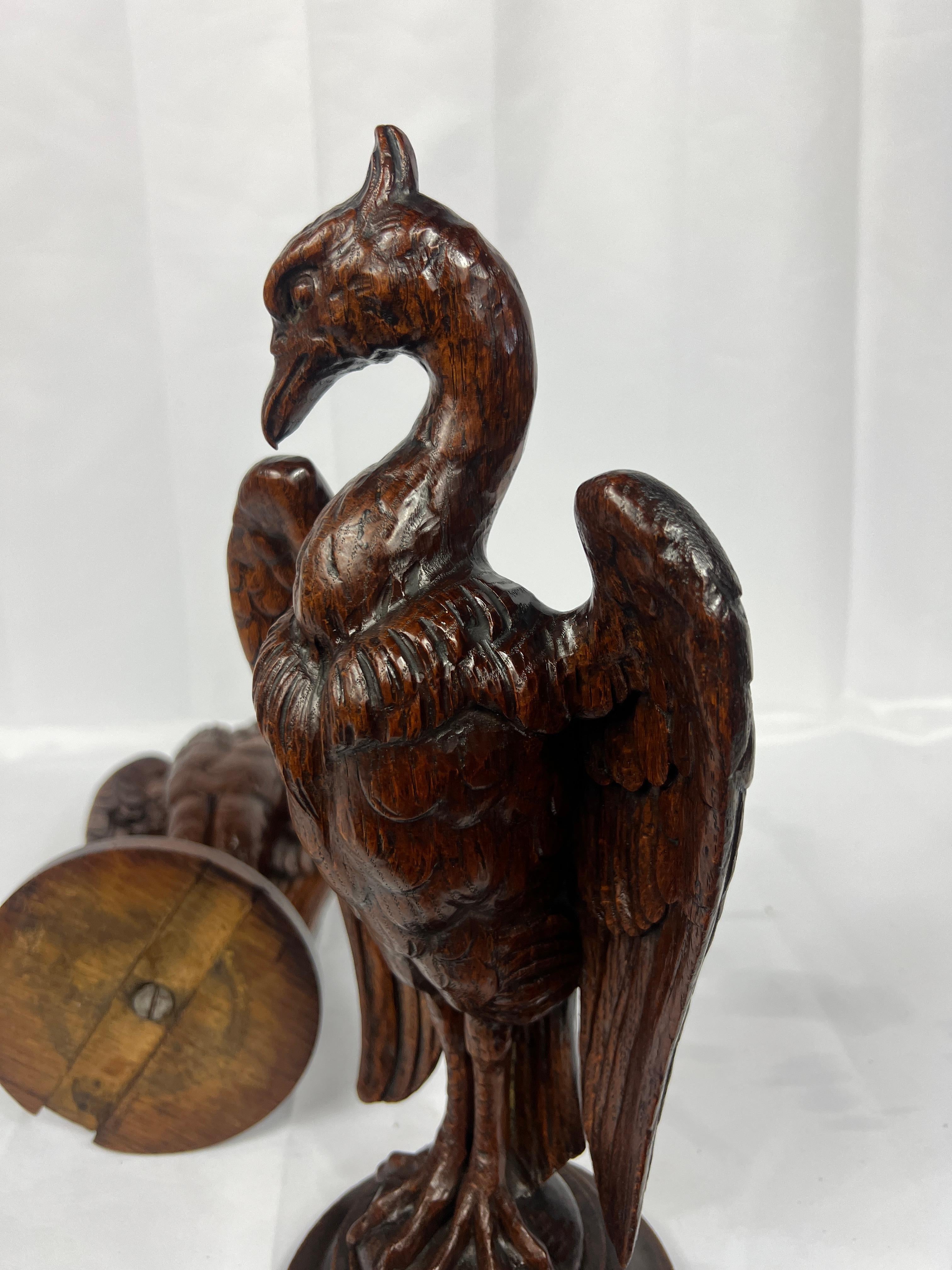 Pair, 19th Century Hand-Carved Wooden Newel Post Stylized Eagle Finials 3