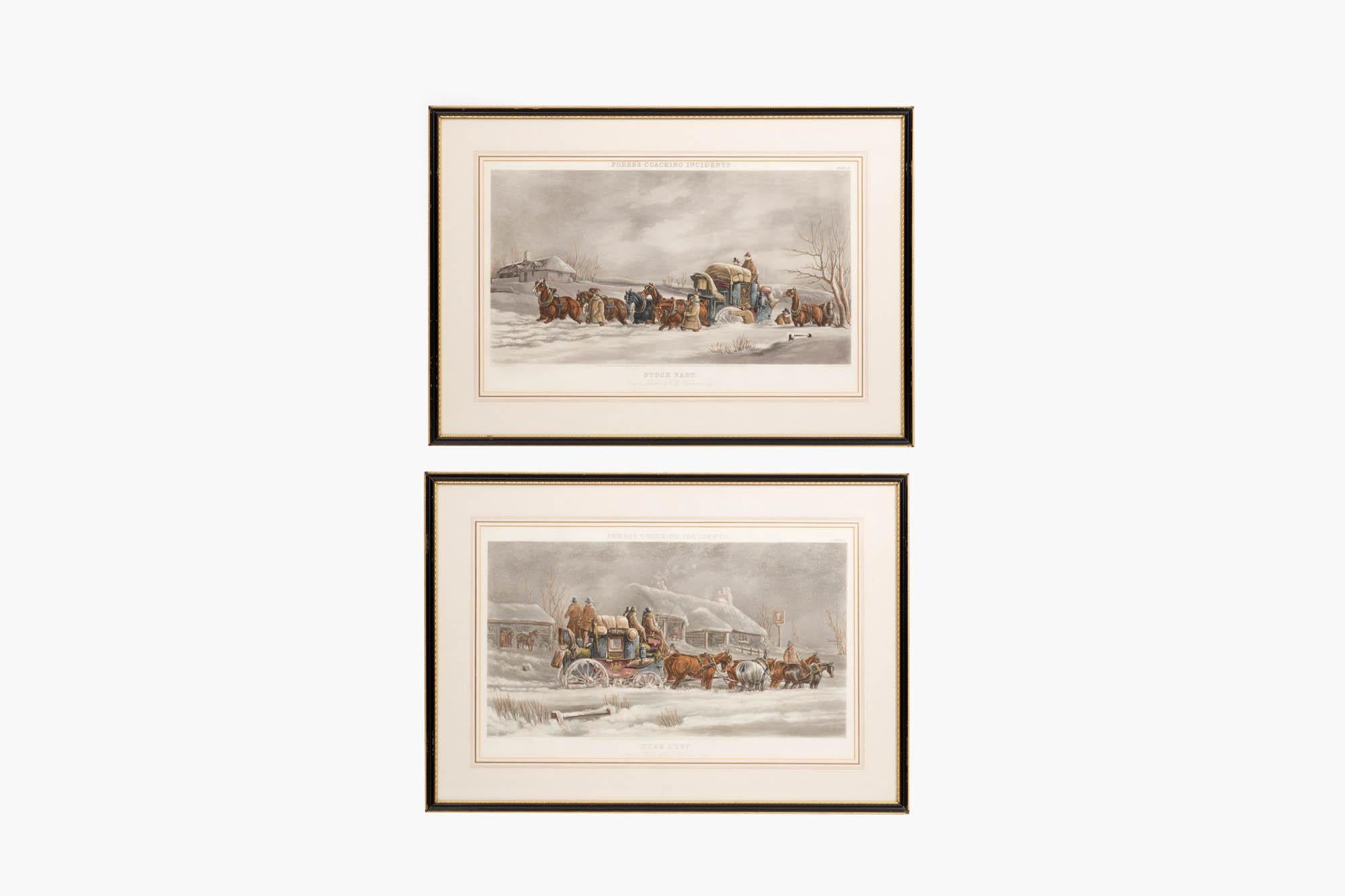 Anglais Paire de scènes du 19e siècle coloriées à la main, tirées des 