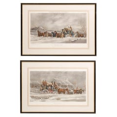 Antique Pair 19th Century Hand-Coloured Scenes from 'Fores’s Coaching Incidents'