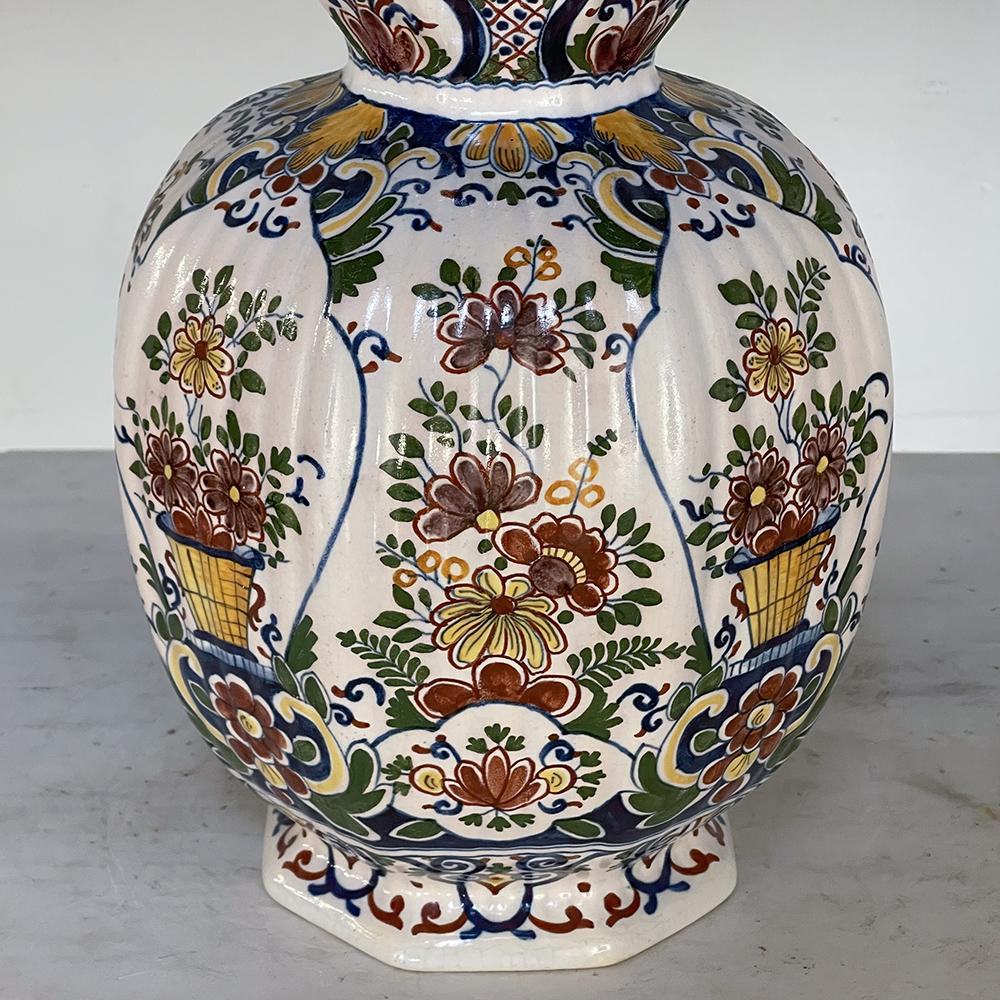 Pair 19th Century Hand-Painted Flower Vases from Rouen For Sale 5
