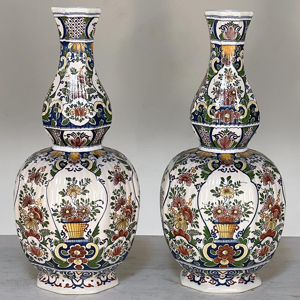 Country Pair 19th Century Hand-Painted Flower Vases from Rouen For Sale
