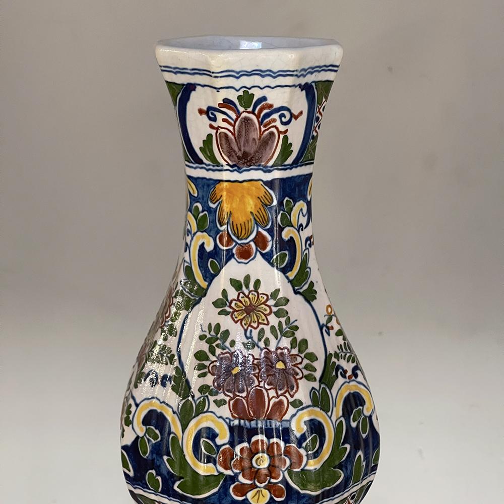 Ceramic Pair 19th Century Hand-Painted Flower Vases from Rouen For Sale